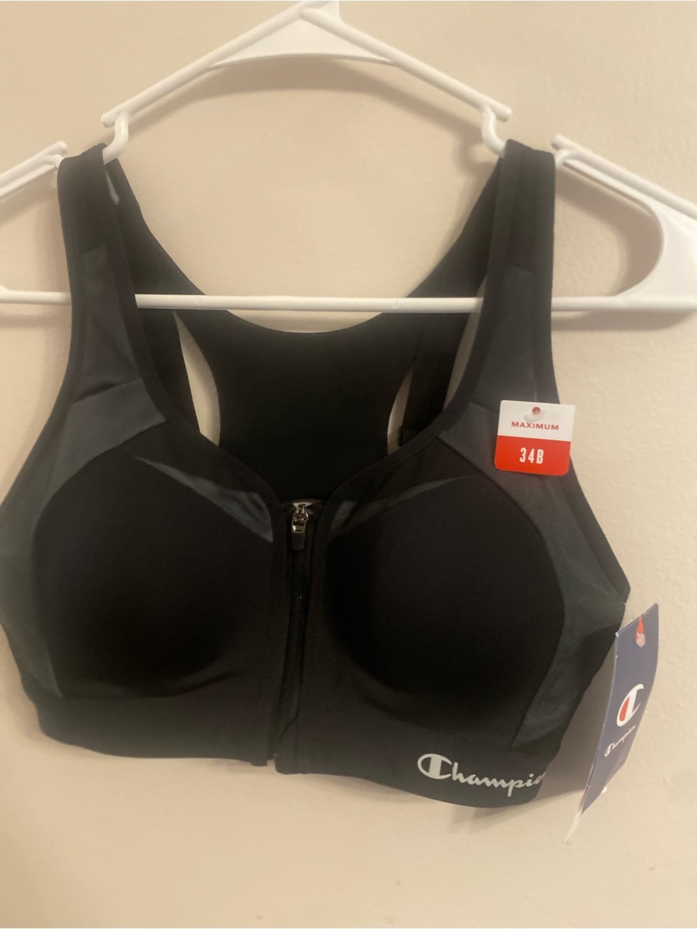 Champion Black Front-Zip Molded Cup Sports Bra 34B